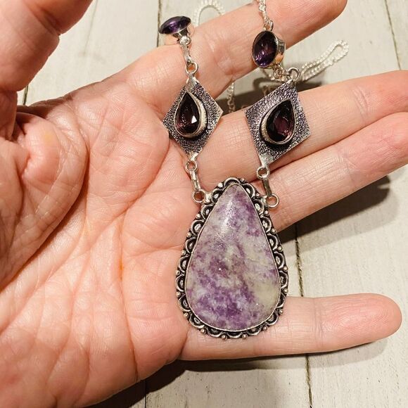 Lepidolite Amethyst Sterling Silver Necklace - Picture 3 of 5